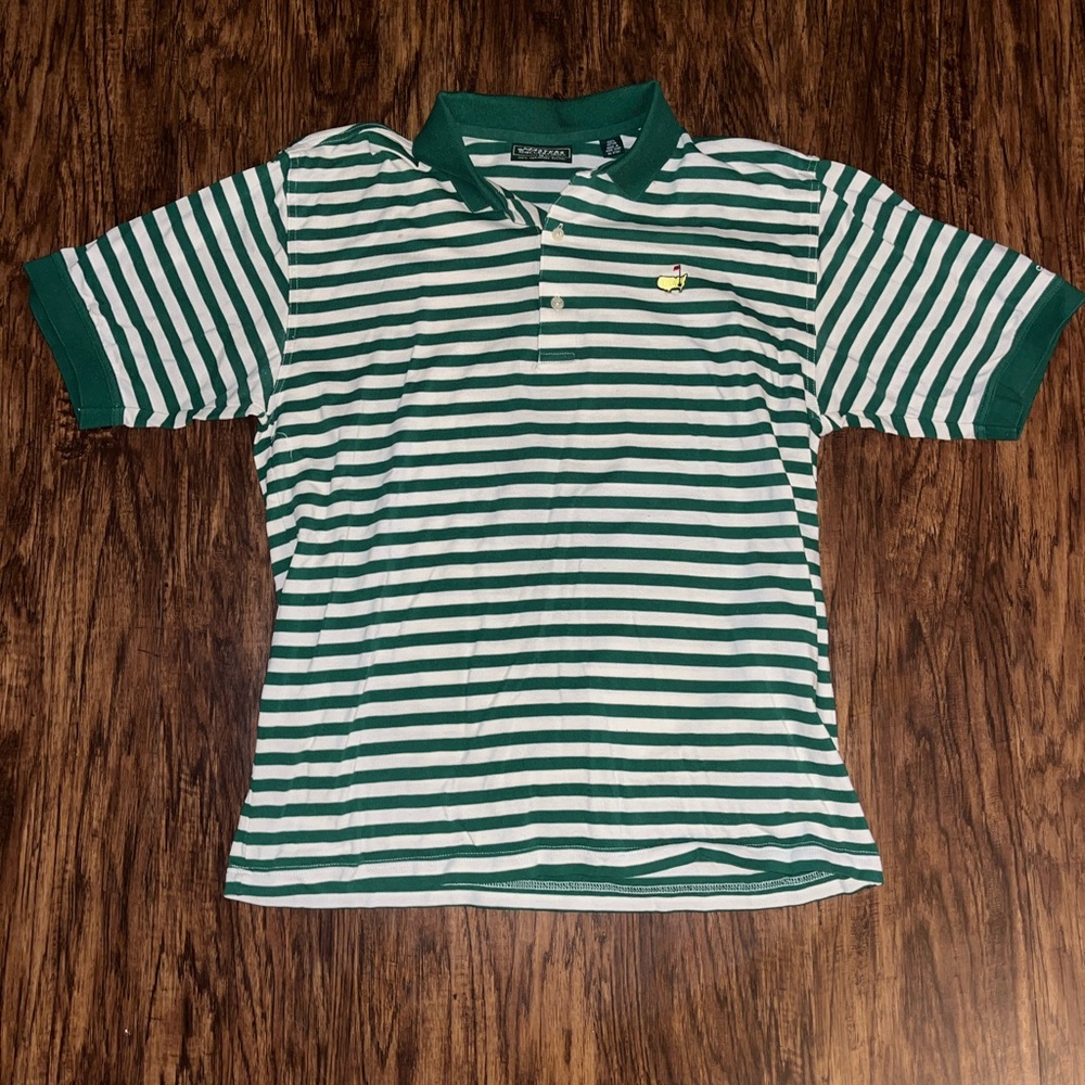Masters Green and White Striped Polo Shirt